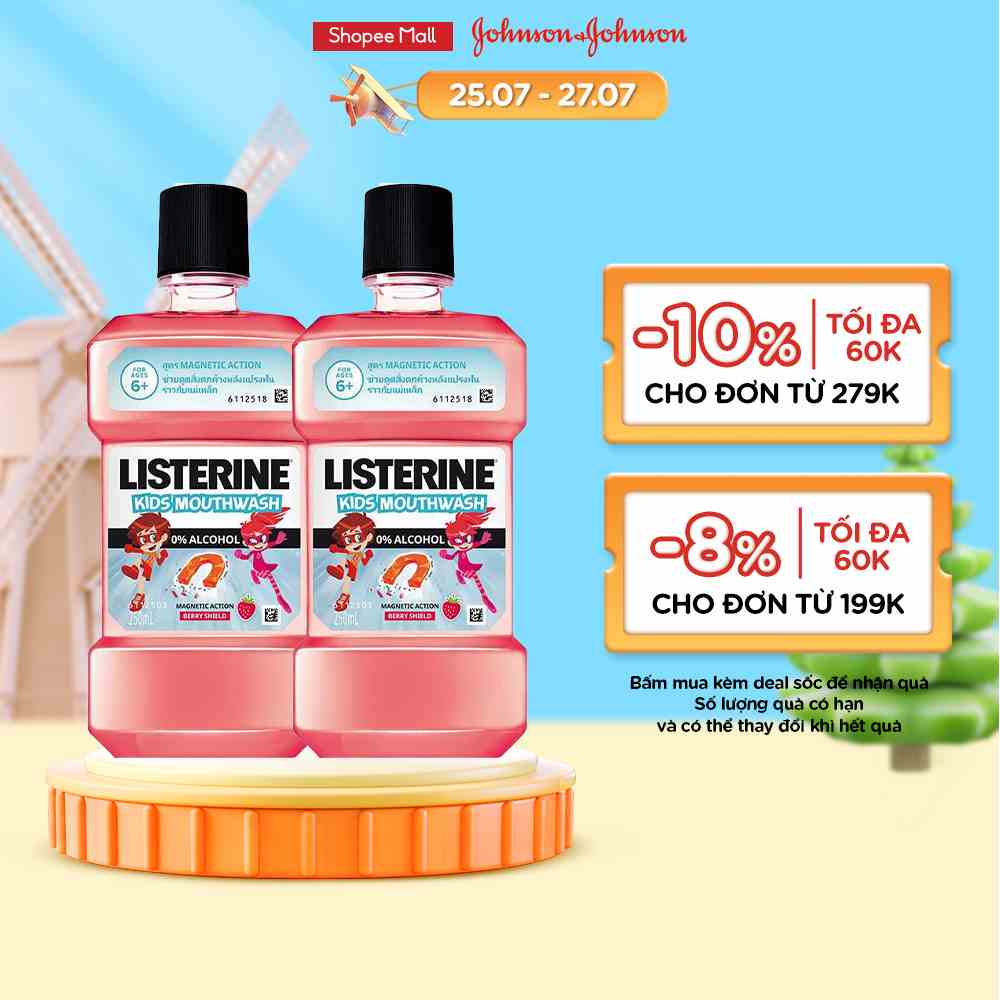 Bộ 2 chai Nước Súc Miệng Listerine Kids Mouthwash Dành Riêng Cho Trẻ Trên 6 Tuổi 250mlx2 - 540023151