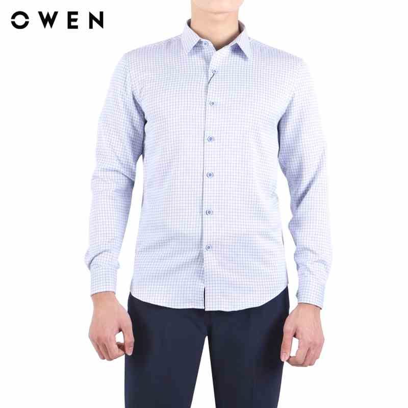 Áo sơ mi dài tay nam Owen Café Regular Fit màu Navy trắng - AR23547D