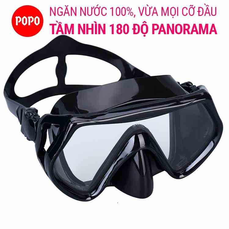 Mặt nạ lặn biển POPO với mắt kính lặn biển góc nhìn 180 độ PANORAMA bằng kính cường lực an toàn