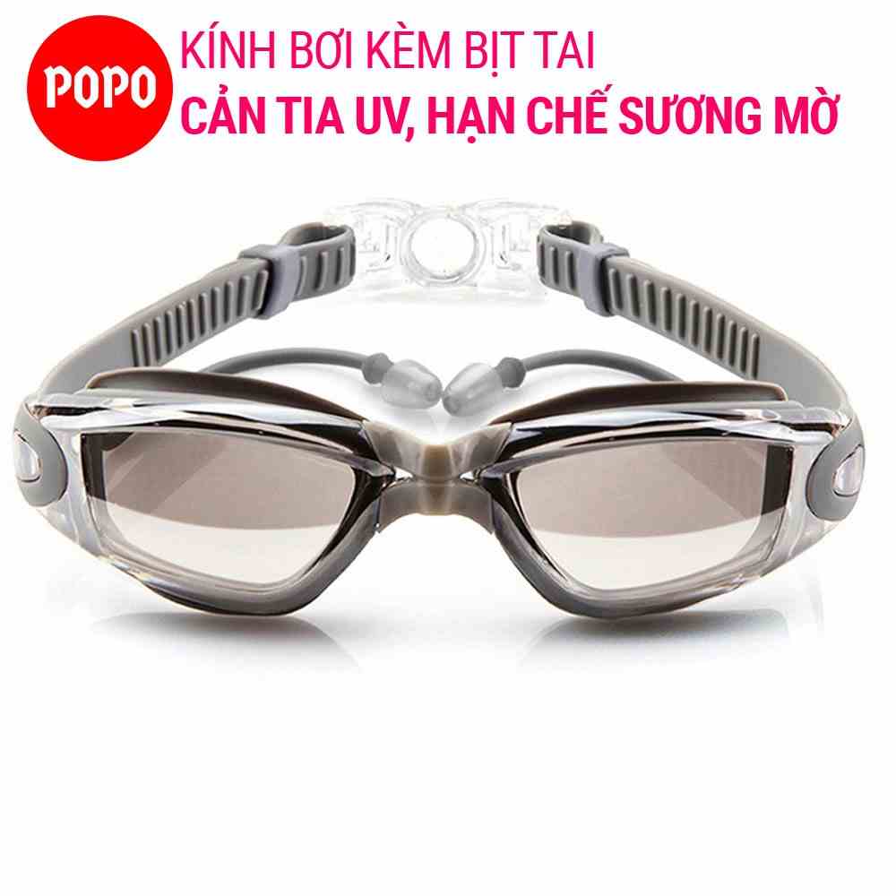 Kính bơi tráng gương POPO 1940, dành cho người lớn cản tia UV gắn bịt tai chống sương mờ