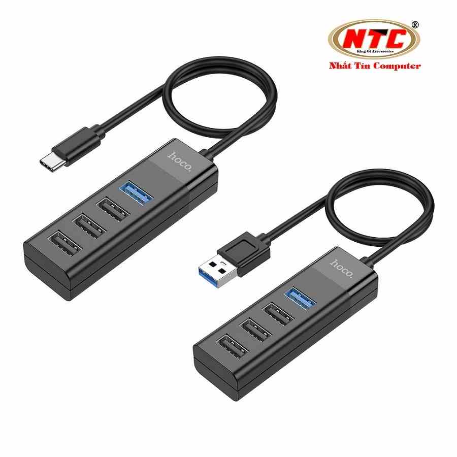 Hub chia cổng USB Hoco HB25 Type-C / USB ra 1 cổng USB 3.0 + 3 cổng USB 2.0 (Đen) - Hãng phân phối