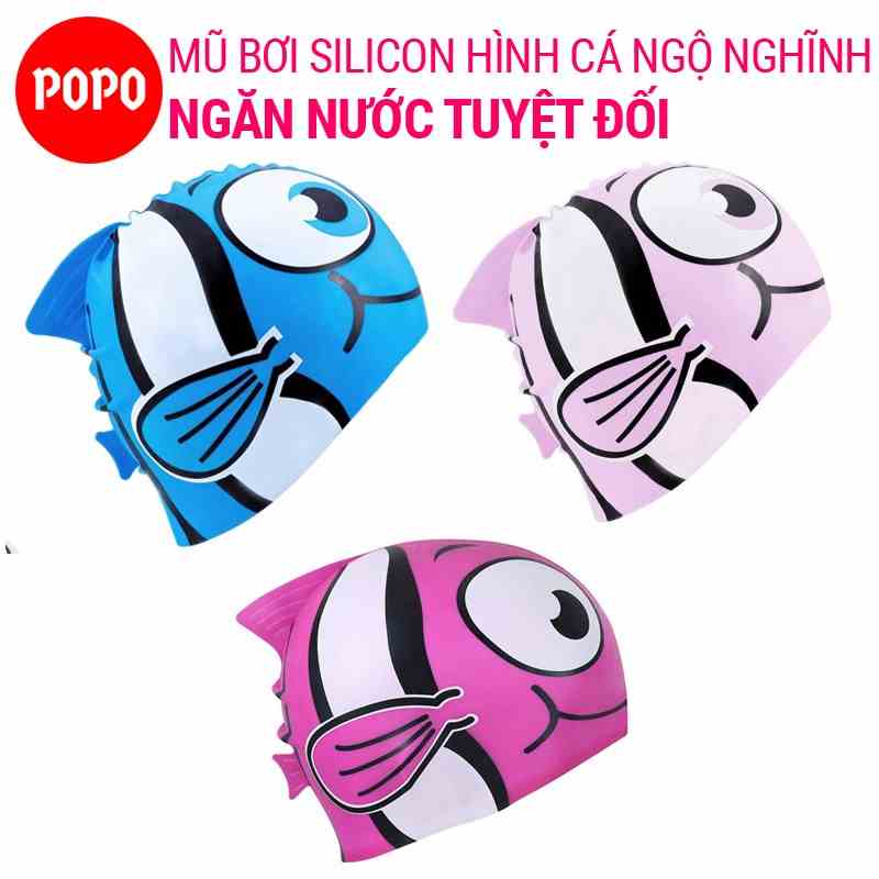 Nón bơi trẻ em hình ngộ nghĩnh POPO chất liệu mũ bơi silicone an toàn, cảm giác mềm mại khi đội cho bé