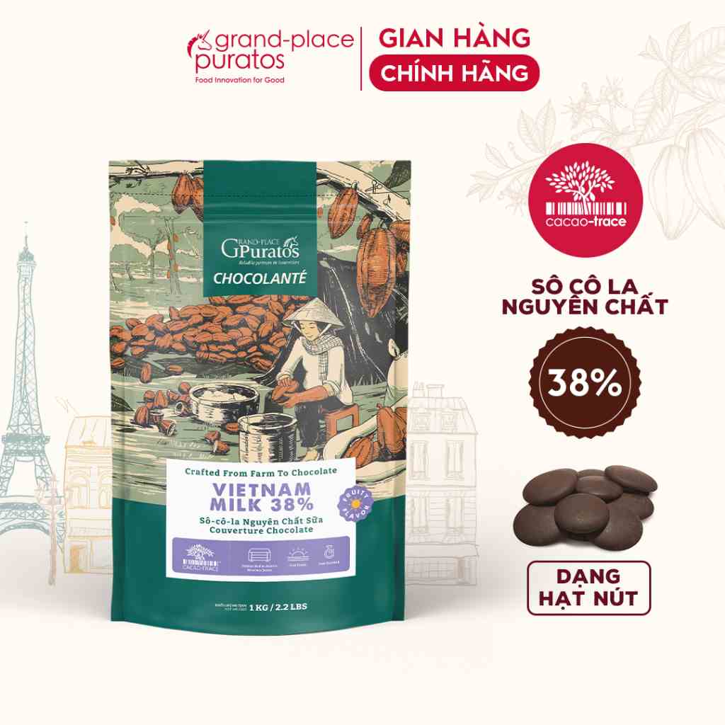 [Mã BMLTB200 giảm đến 100K đơn 499K] Socola Nguyên Chất Sữa 38% Puratos Grand-Place VN - 1kg