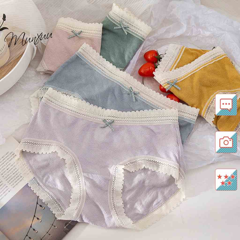 Quần lót nữ chất Cotton phối viền ren ngọt ngào, siêu co dãn thấm hút Munxuu QC102