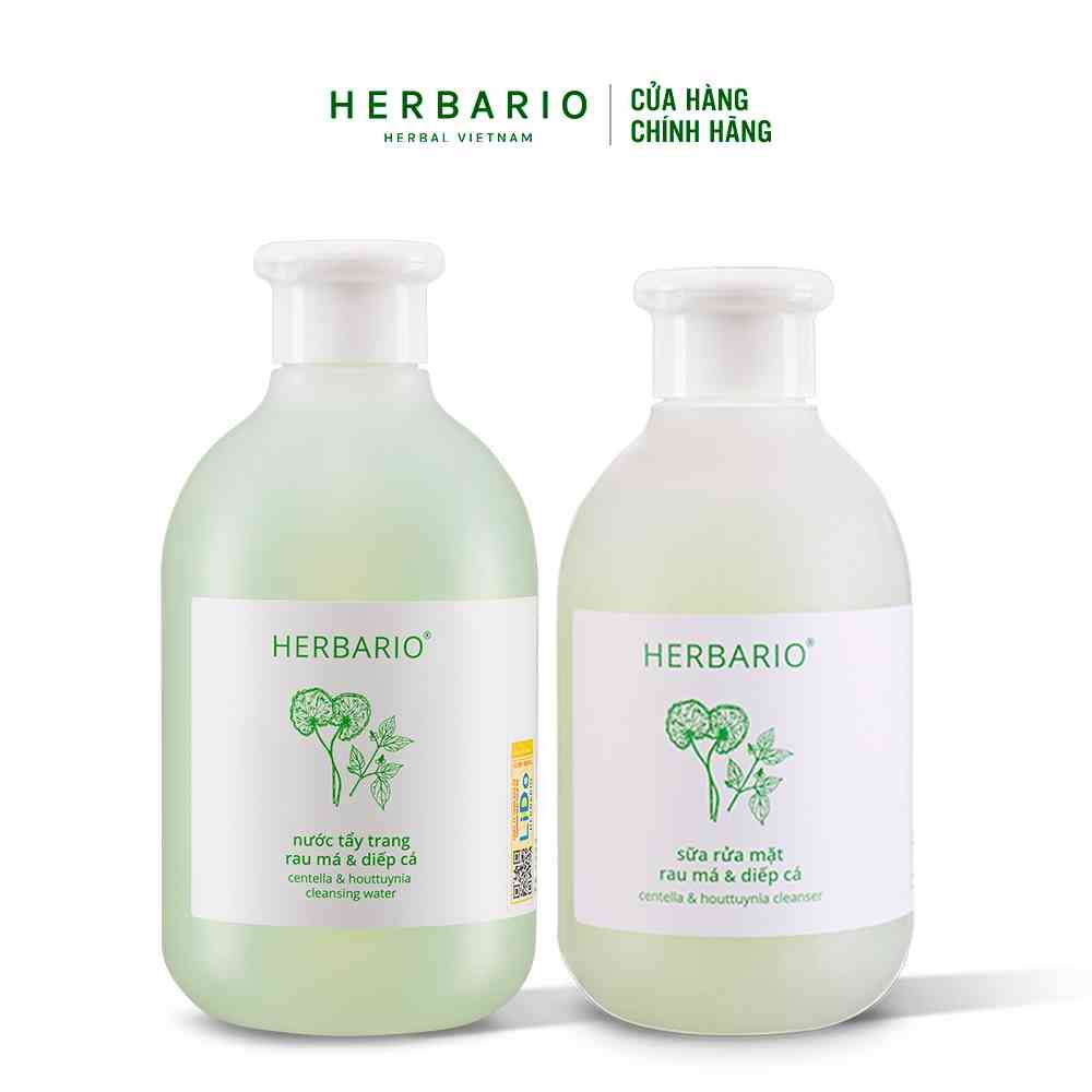 Combo nước tẩy trang rau má và diếp cá herbario 300ml + sữa rửa mặt rau má và diếp cá herbario 200ml