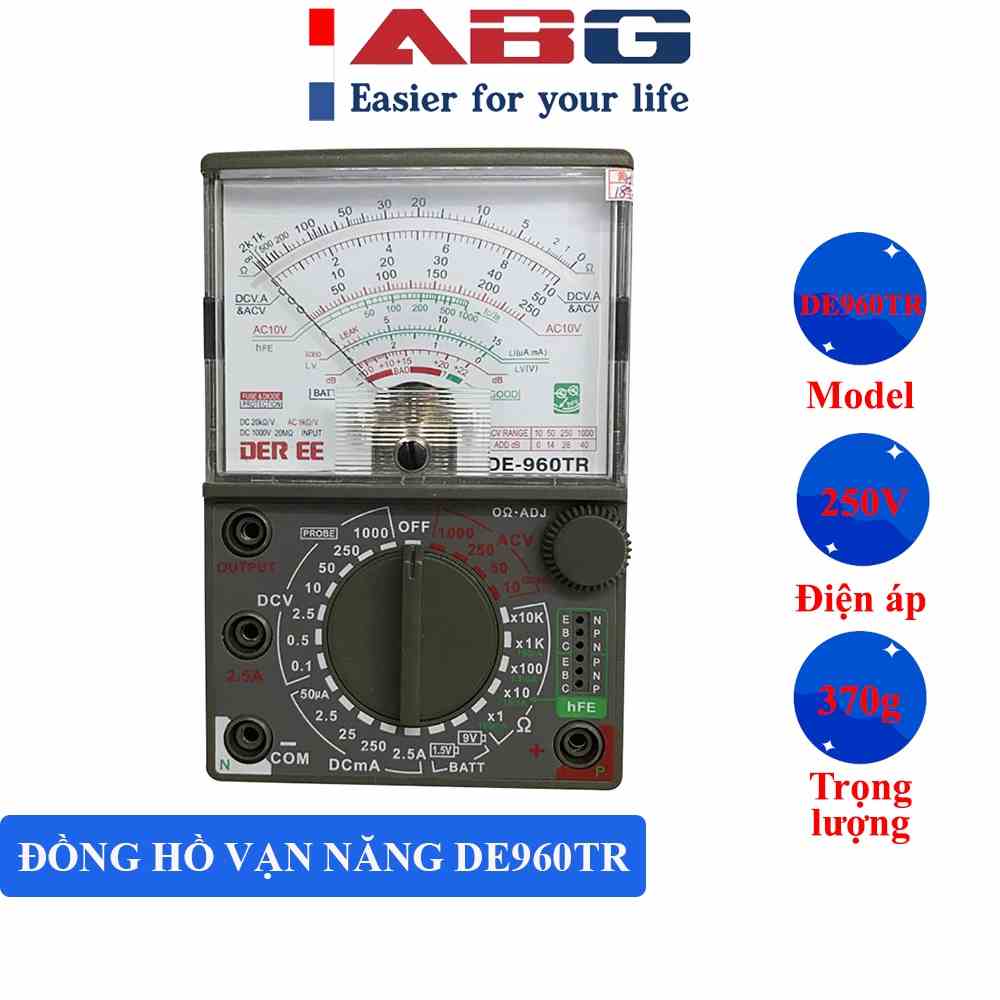 [Mã BMLTB200 giảm đến 100K đơn 499K] Đồng Hồ Đo Vạn Năng Kỹ Thuật Số ABG DEREE DE-960TR