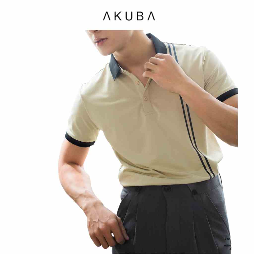 Áo polo nam vải cá sấu cotton AKUBA form slimfit, chất liệu thoáng mát, mềm mại, thấm hút mồ hôi tốt | 01J0589