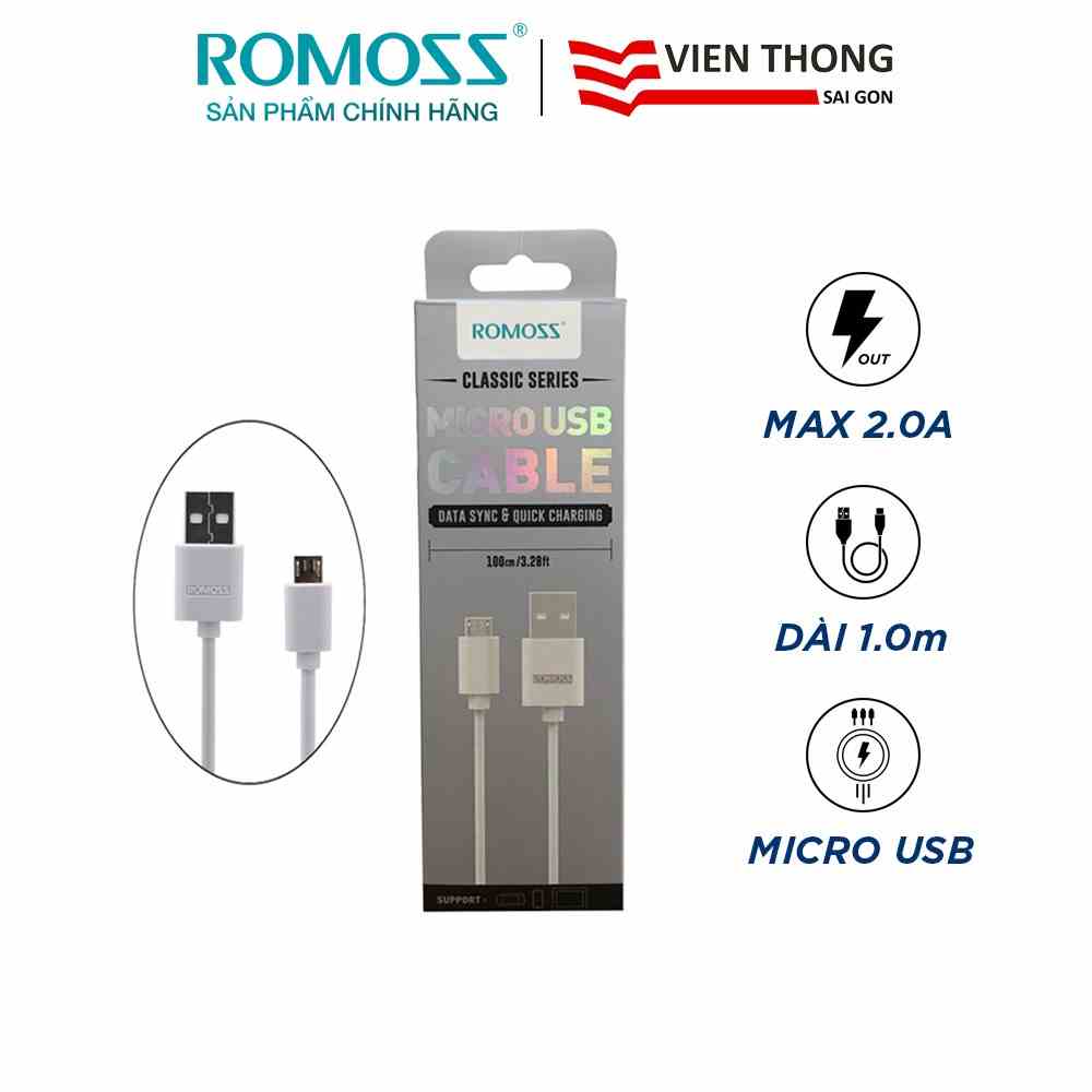 [Mã BMLTA35 giảm đến 35K đơn 99K] Cáp sạc nhanh micro USB Romoss CB05 thường bản tròn dài 1m - Hãng phân phối chính thức