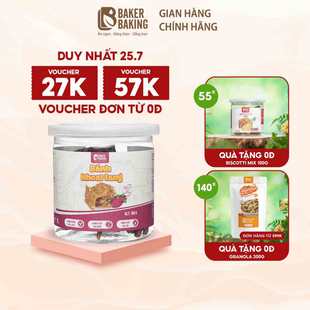 [Mã BMLTA35 giảm đến 35K đơn 99K] Bánh ăn kiêng Baker Baking khoai lang hỗ trợ ăn kiêng, phù hợp người tiểu đường 100g