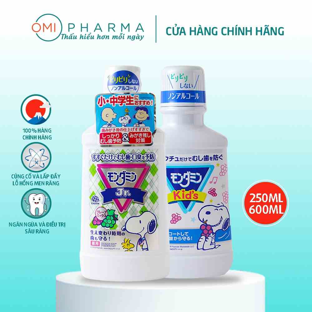 Nước Súc Miệng Cho Trẻ Em Mondahmin JR và Mondahmin Kid Nhật Bản Hương Nho (250ml và 600ml)