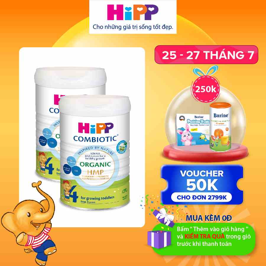 Combo 2 lon Sữa bột công thức HiPP 4 Organic Combiotic 800g (dành cho trẻ từ 3 tuổi) (2 lon x 800g)