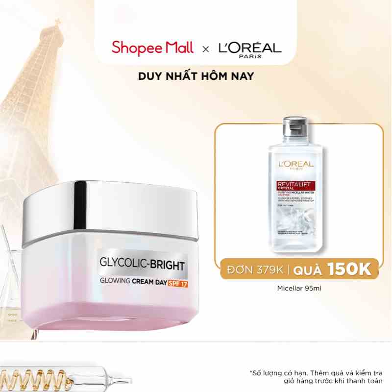 Kem ngày dưỡng sáng mờ thâm nám LOreal Paris Glycolic (AHA) Bright SPF 17 50ml