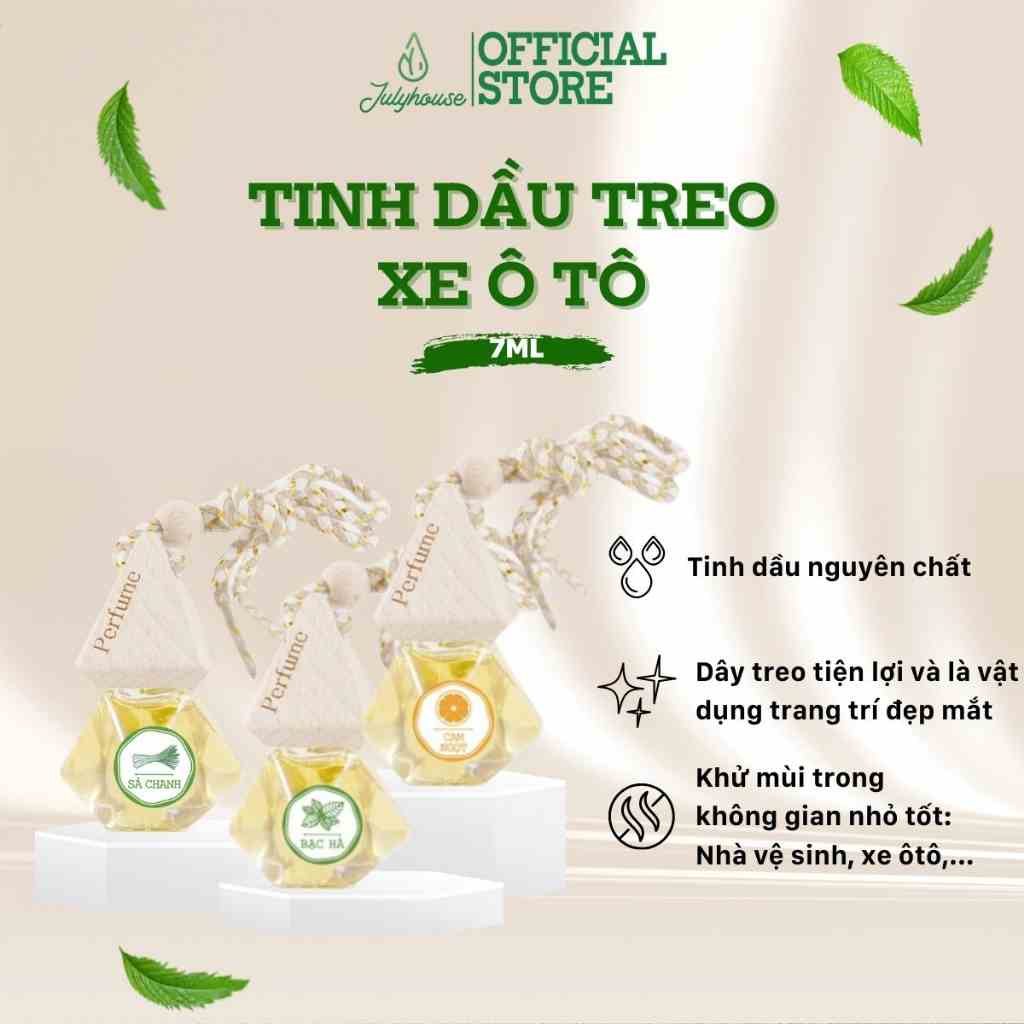 Tinh dầu treo xe ô tô sả chanh, cam ngọt, bạc hà, sả java 7ml/9ml Julyhouse thanh lọc không khí, khử mùi hôi hiệu quả