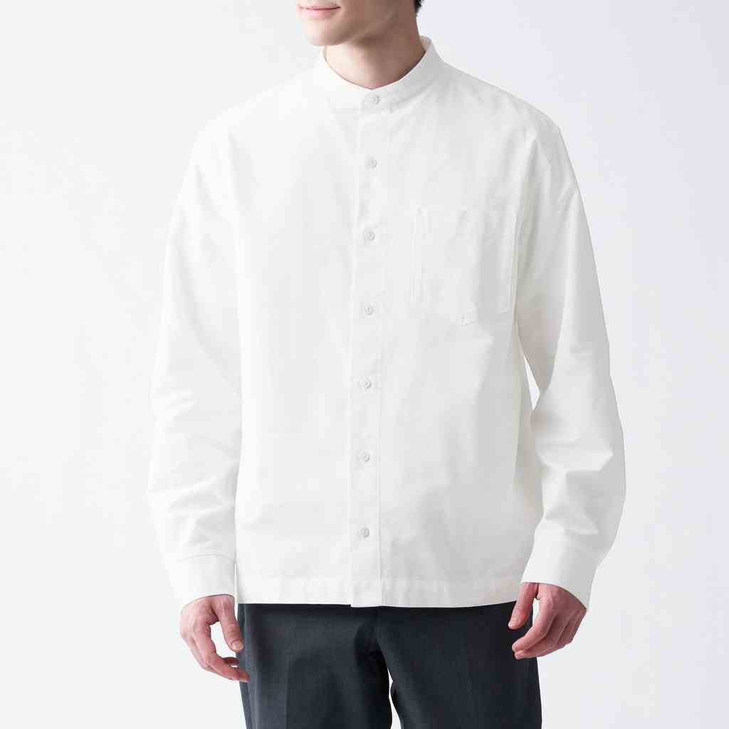 Muji Áo Sơ Mi Vải Oxford Washed Cổ Trụ