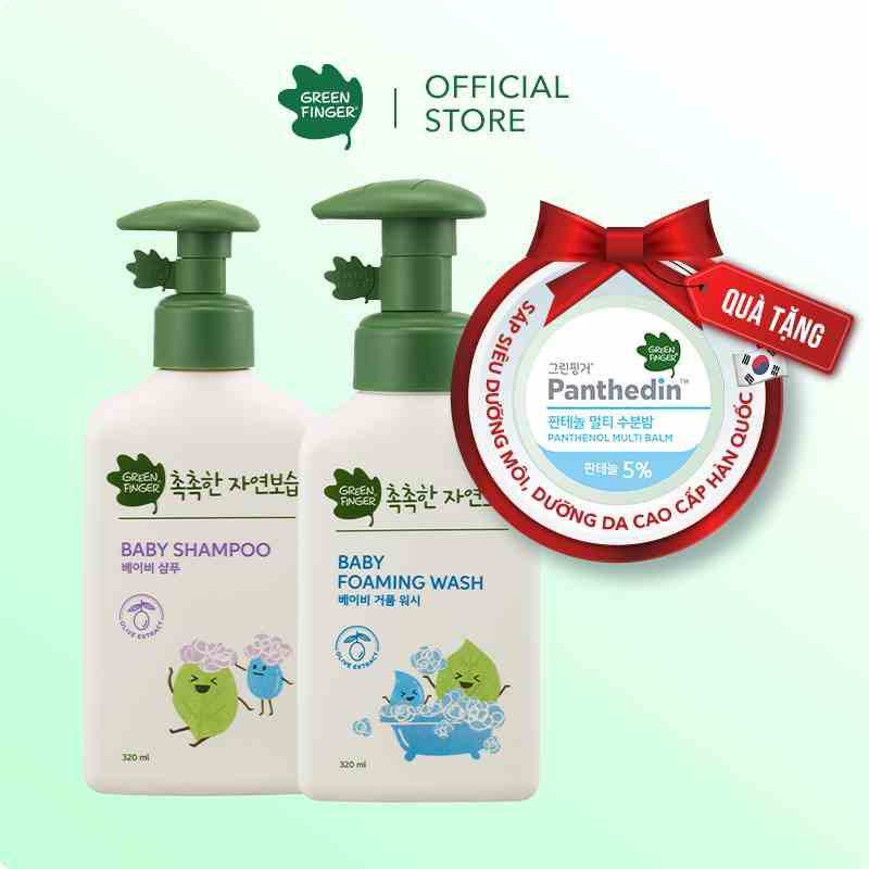 Combo 1 Dầu Gội Và 1 Sữa Tắm Tạo Bọt Cho Bé (0-36 tháng) GREENFINGER CHOKCHOK MOISTURE BABY SHAMPOO + FOAMING WASH 320ml