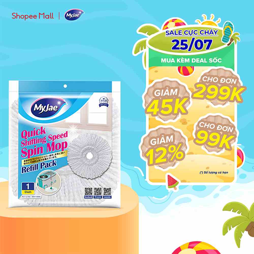 Combo 3 Bông Lau + 1 Bộ Lau Nhà MyJae Đài Loan Sợi Microfiber Xoay Siêu Tốc 360 Độ Thông Minh 129.5cm