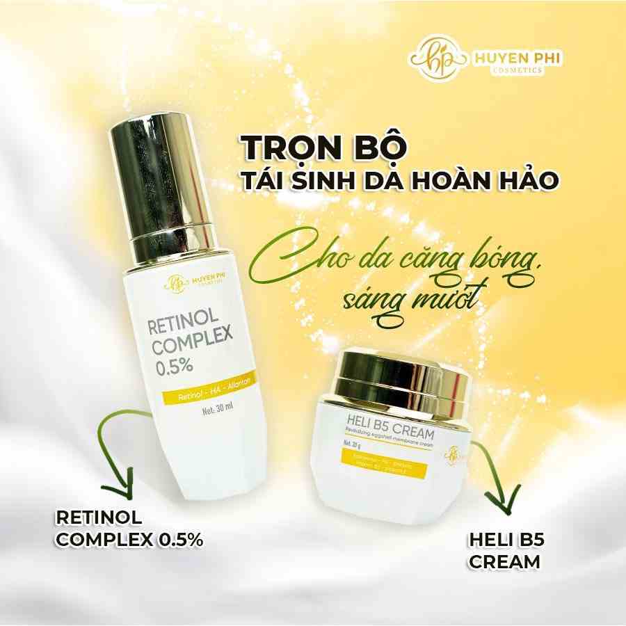 Combo Huyền Phi Cosmetics phục hồi da (Retinol 30ml + Heli B5 Cream30gr)