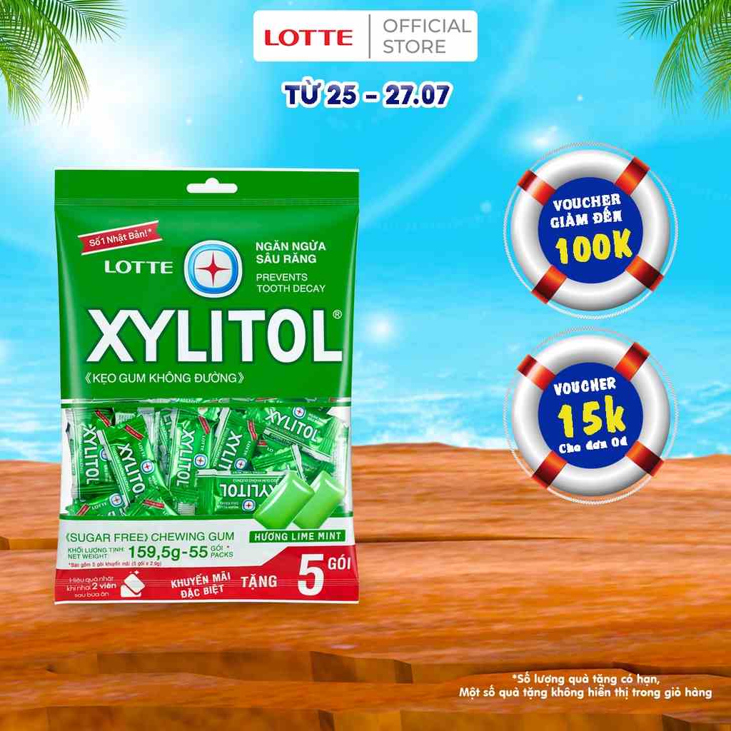 [Mã BMLTB35 giảm đến 35K đơn 99K] Kẹo Gum không đường Lotte Xylitol - Hương Lime Mint 159,5 g