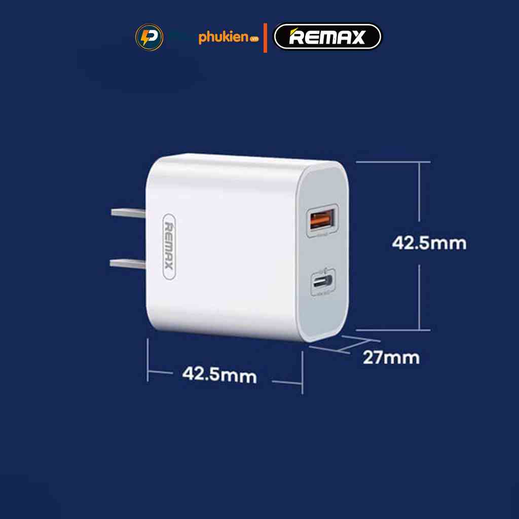 Củ sạc nhanh 20w Remax U68 thiết kế 2 cổng sạc nhanh PD 20w và QC3.0 18w sạc đầy 50% pin trong 30 phút Phúc Phụ Kiện