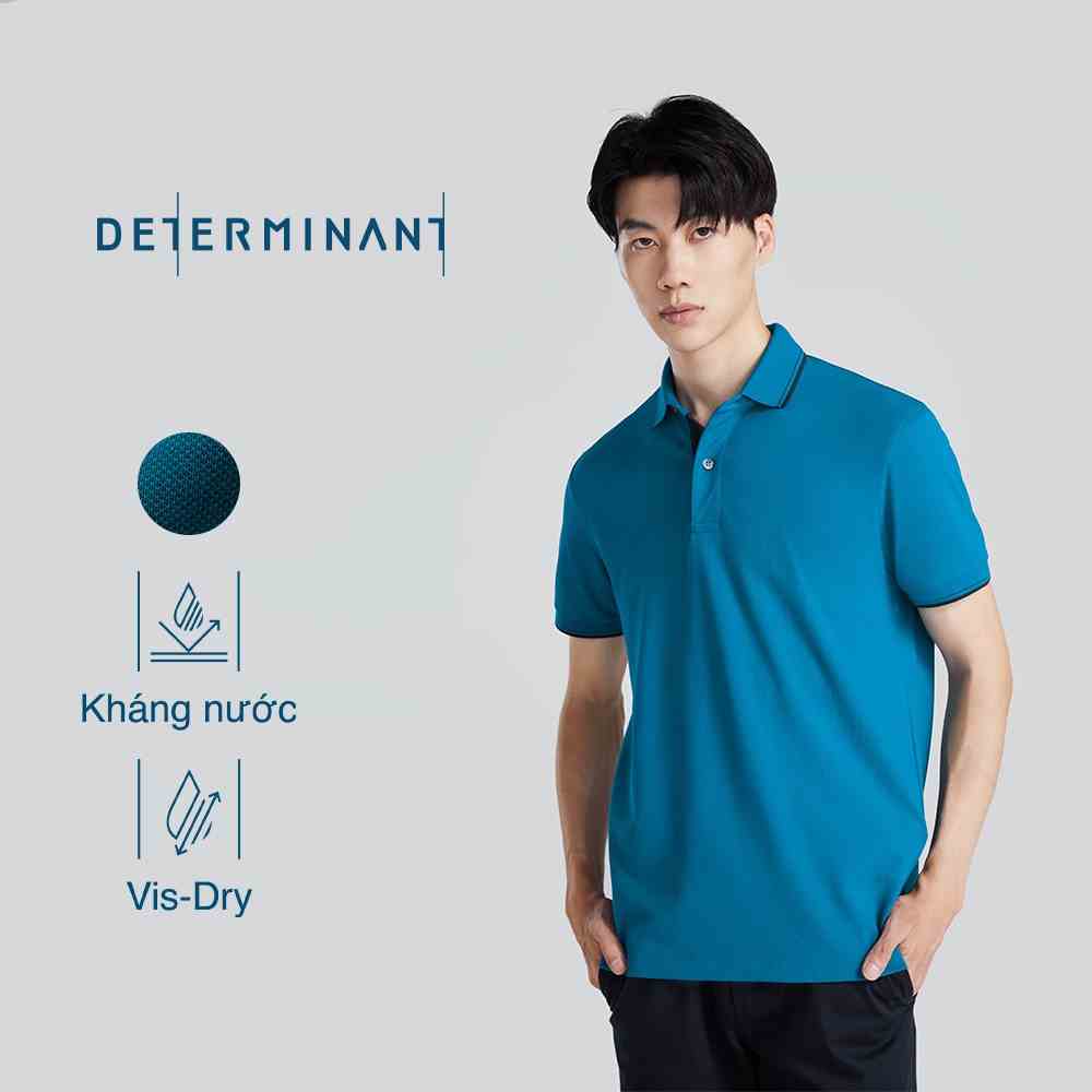 Áo thun polo nam cao cấp DETERMINANT tay ngắn - kháng nước - màu Teal cổ sọc Navy - P01-04