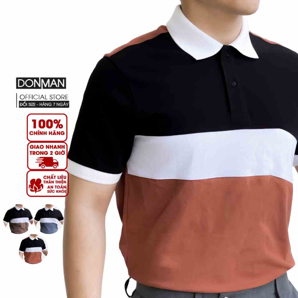 Áo Polo Nam DONMAN Sọc Ngang Cotton Thoáng Mát - Form Regular AT47