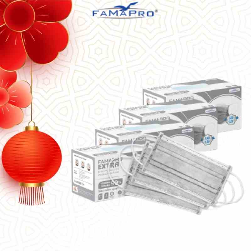 [Extra- COMBO 4- HỘP 50 CÁI] Khẩu trang y tế kháng khuẩn 4 lớp Famapro Extra (50 cái/ hộp)