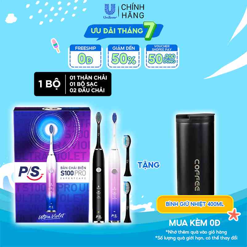 Bàn Chải Điện P/S S100 PRO - Công Nghệ Sóng Âm, Chải Sạch Mảng Bám Tới 10X