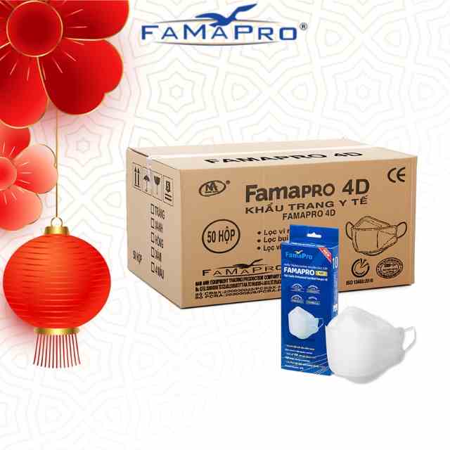 [4D MASK (KF94)-THÙNG 50 HỌP] Khẩu trang y tế cao cấp kháng khuẩn 3 lớp Famapro 4D 10 cái/hộp