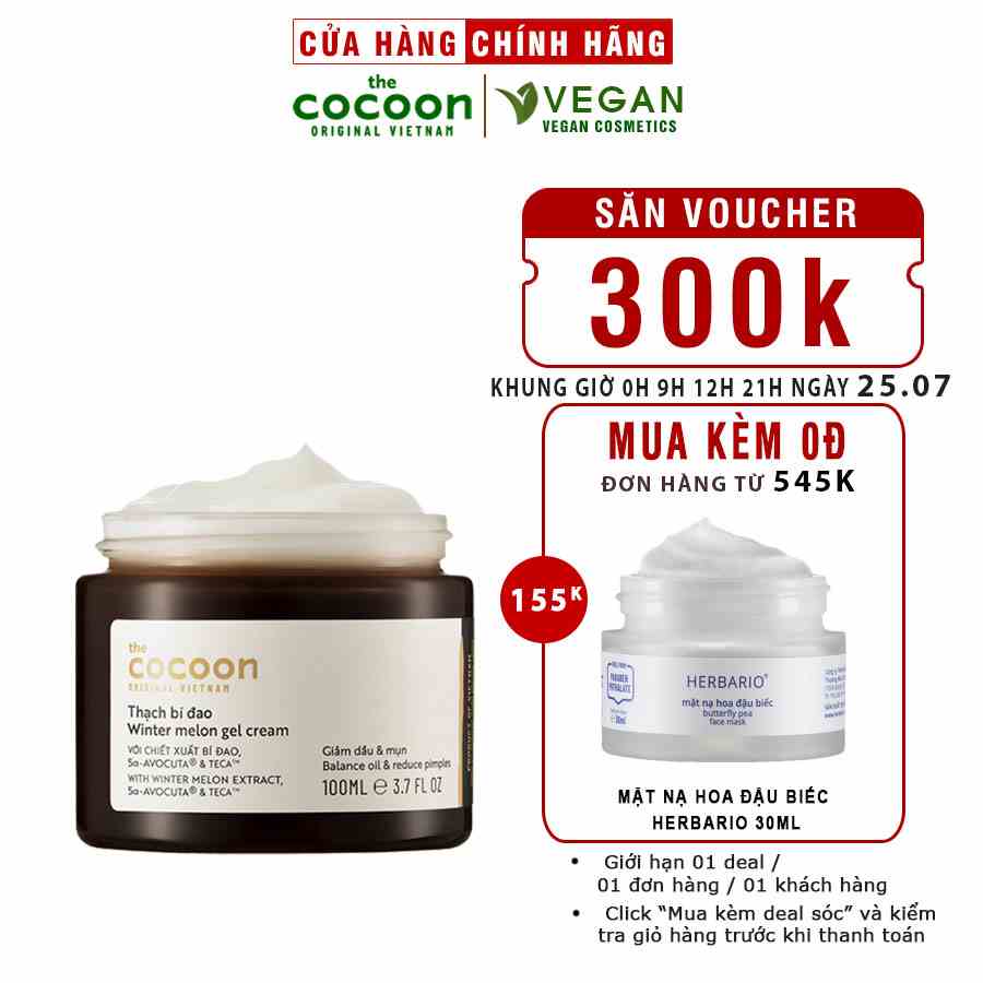 Thạch Bí Đao cocoon (kem dưỡng ẩm) cấp ẩm và ngừa mụn 100ml thuần chay