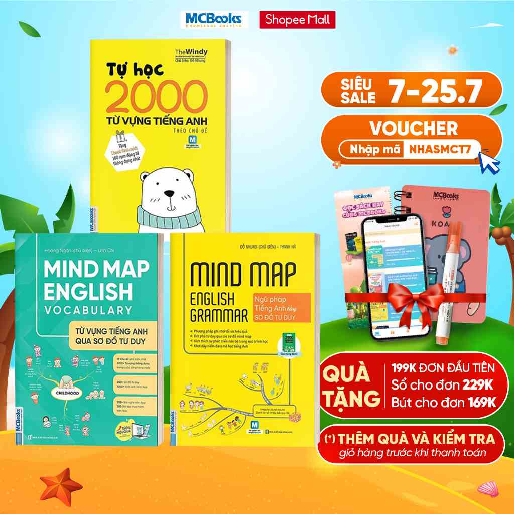 Sách - Combo Mindmap English Và Tự Học 2000 Từ Vựng Tiếng Anh Cơ Bản Kèm App Học Online