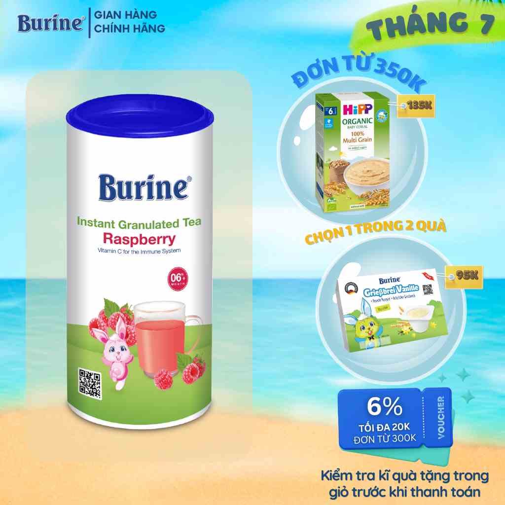 Trà Hoa Quả BURINE Vị Mâm Xôi Bổ Sung Vitamin, Giúp Hỗ Trợ Tiêu hoá, Tăng Cường Đề Kháng - Dành Cho Bé Từ 6 Tháng Tuổi