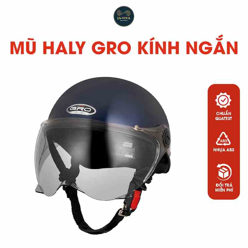 Mũ bảo hiểm nữ GRO HELMET mũ nửa đầu haly trơn nhiều màu kính ngắn