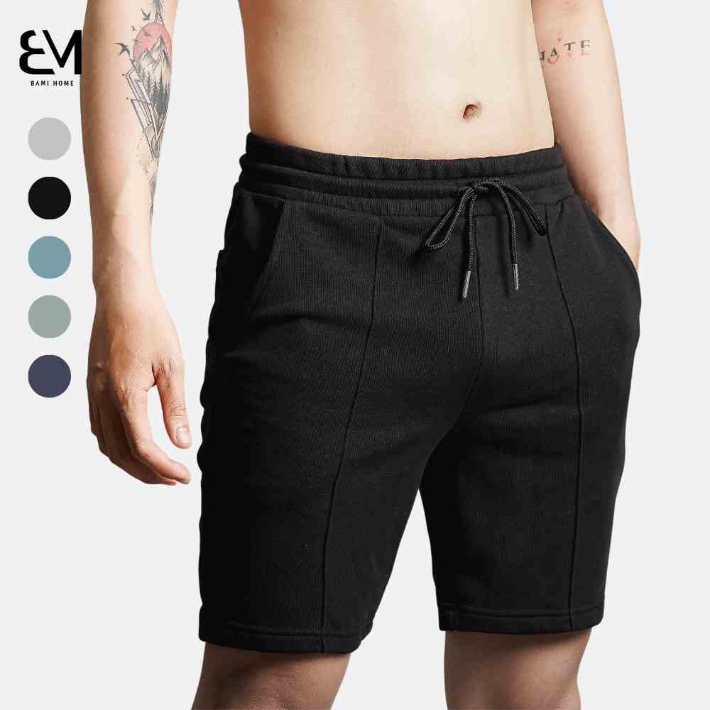 Quần short nam cao cấp BAMI HOME vải nỉ họa tiết kẽ dọc phong cách unisex dễ phối đồ QN04