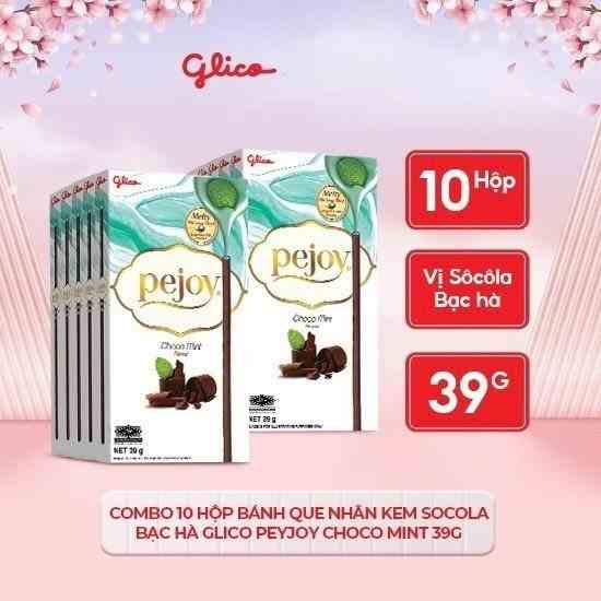 [Mã BMLTB35 giảm đến 35K đơn 99K] Combo 10 Bánh que nhân kem socola bạc hà GLICO Pejoy Choco Mint 39G