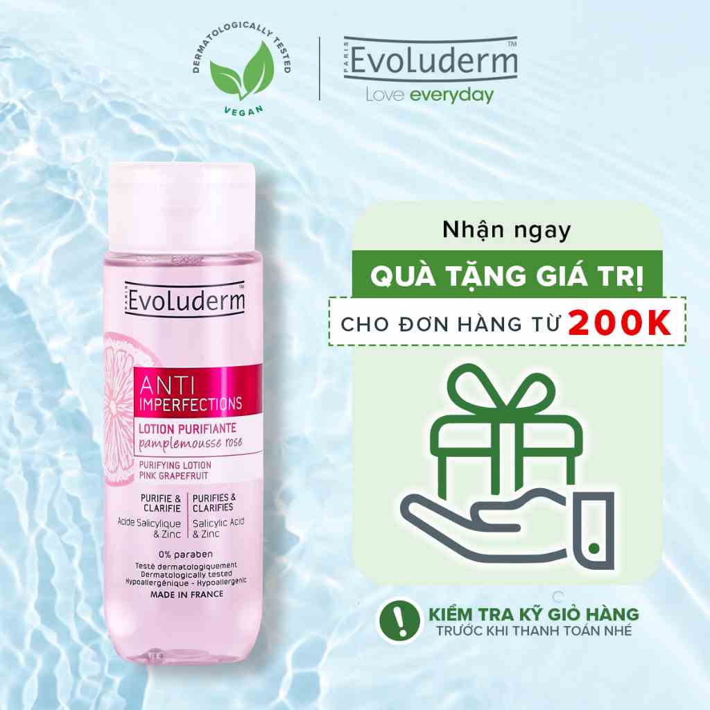 Nước Lotion cân bằng cho da giúp ngăn ngừa khuyết điểm chiết xuất bưởi hồng cho da nhờn và da mụn Evoluderm 200ml