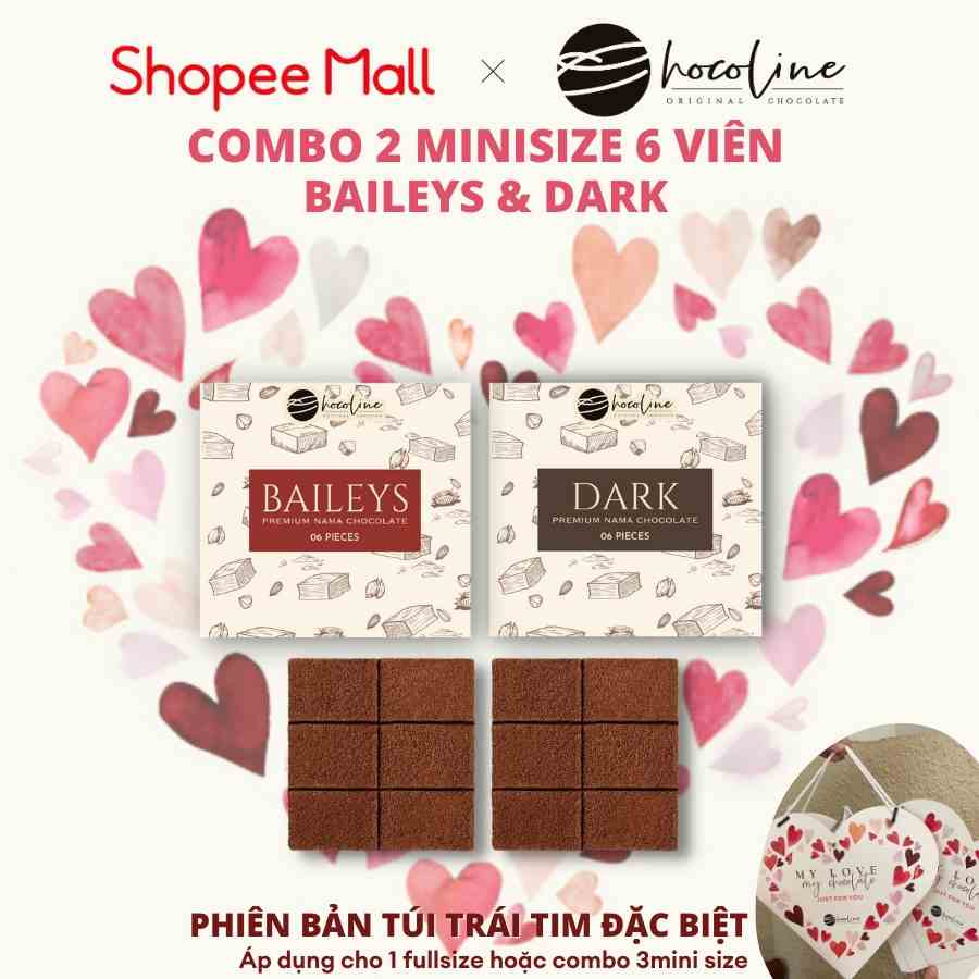 Socola Tươi Nama Nguyên Chất Chocoline Vị Dark & Vị Kem Sữa Bailey - Combo 2 Hộp Mini 6v/hộp