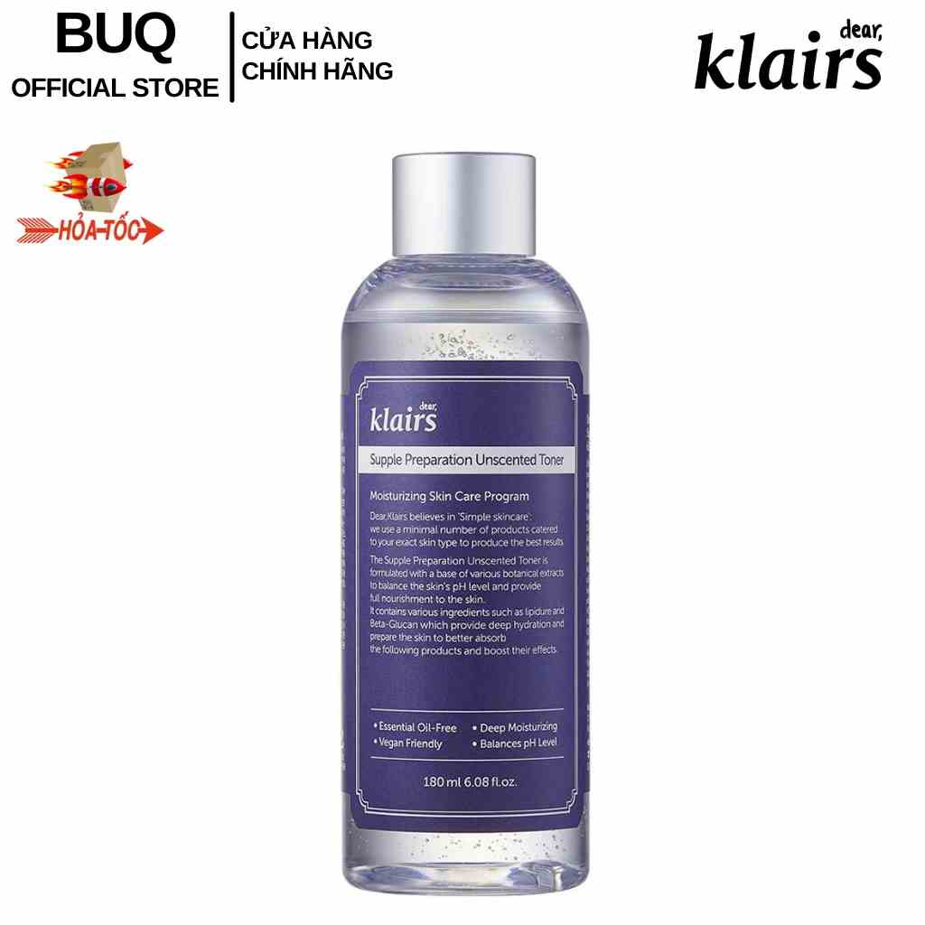 Nước Hoa Hồng Không Mùi Dưỡng Ẩm Da Và Làm Mềm Da Klairs Supple Preparation Unscented 180ml