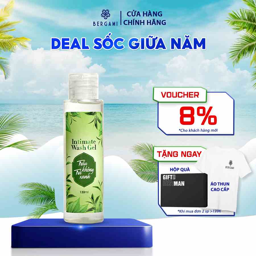 Dung Dịch Vệ Sinh Nữ Bergami, Tinh Chất Trầu Không & Trà Xanh Ngừa Khuẩn, Khử Mùi Giảm Ngứa 130ml/chai