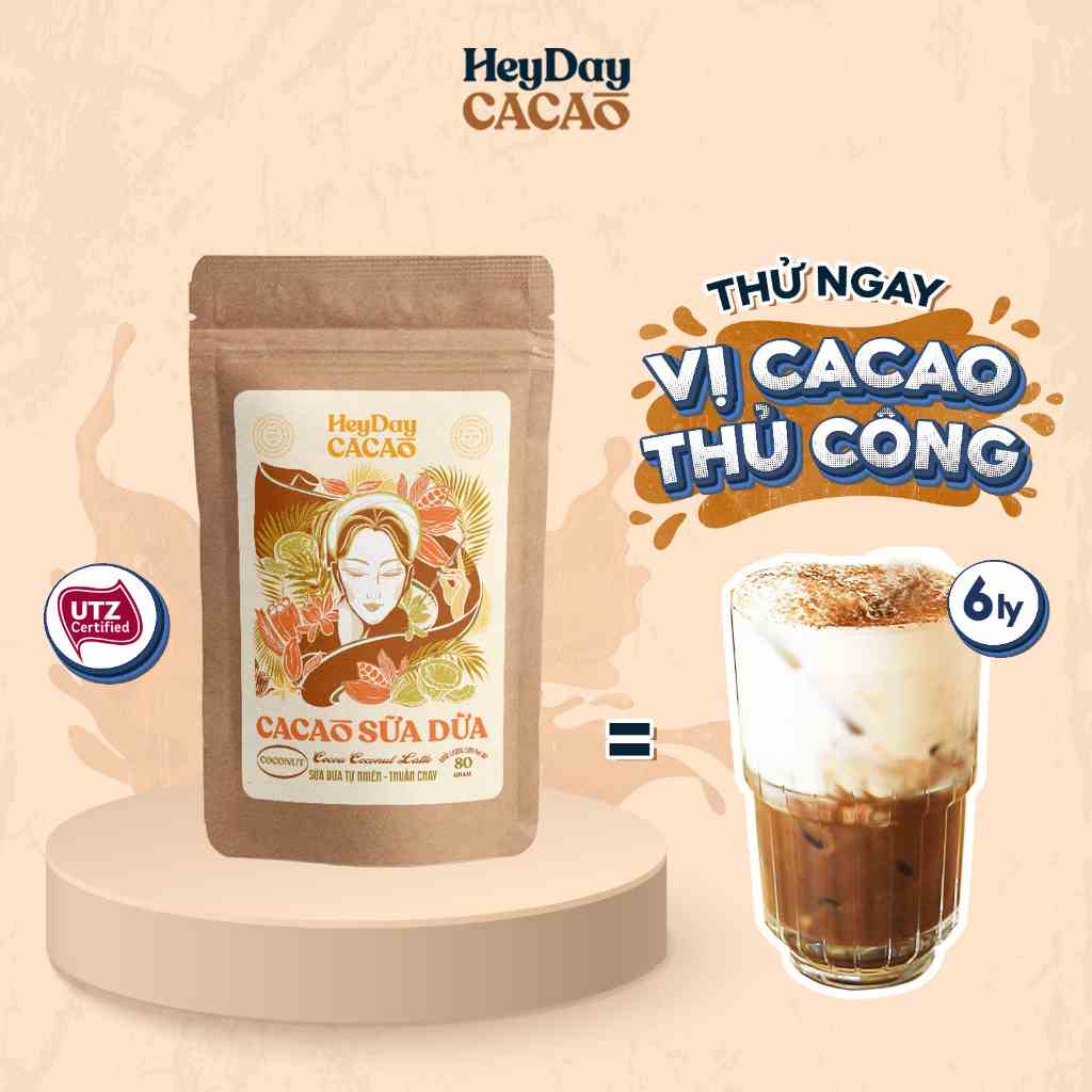 [Mã BMLTA35 giảm đến 35K đơn 99K] Bột cacao sữa dừa tự nhiên, thuần chay – Túi 80g - BSP Thật – Heyday Cacao