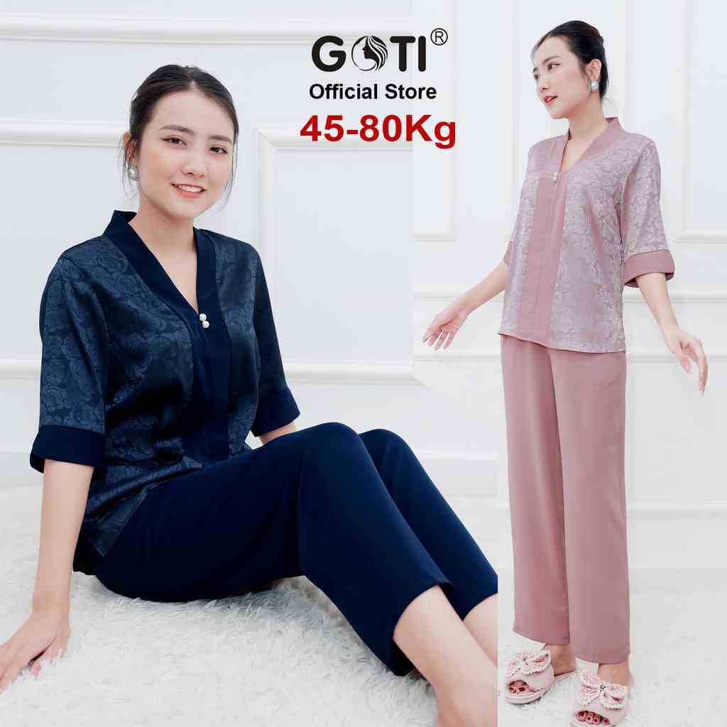 GOTI - Đồ Bộ Trung Niên Nữ Chất Lụa Cao Cấp Siêu Mát Mặc Lễ Tết Thoải Mái Bigsize 45-80Kg Quà Tặng Mẹ 3357 3358