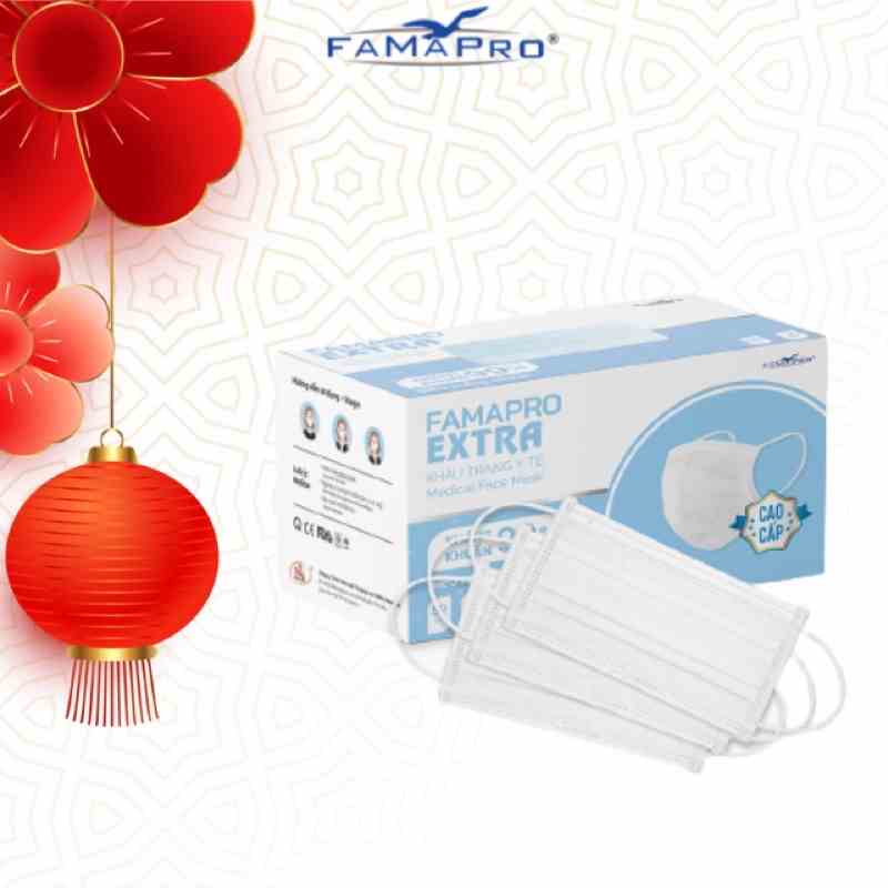 [Extra HỘP 50 CÁI] Khẩu trang y tế kháng khuẩn 4 lớp Famapro Extra (50 cái/ hộp)