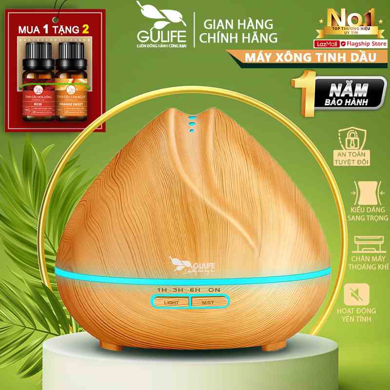 Máy Xông Tinh Dầu Búp Sen 550ml GULIFE - MKT02, Kèm Quà Tặng + Remote, Cân Bằng Độ Ẩm & Làm Thơm Phòng  – BH 12 Tháng