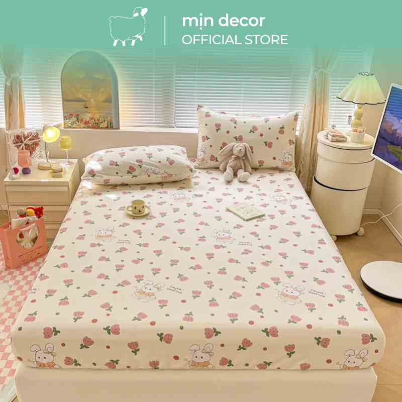 [Mã BMLTA35 giảm đến 35K đơn 99K] Bộ drap giường kèm 2 vỏ gối cotton 100% Mịn Decor họa tiết hoa