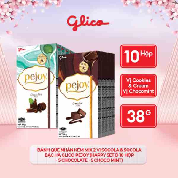 Bánh que nhân kem mix 2 vị socola & socola bạc hà GLICO Pejoy (Happy Set D 10 hộp - 5 chocolate 5 Choco Mint)