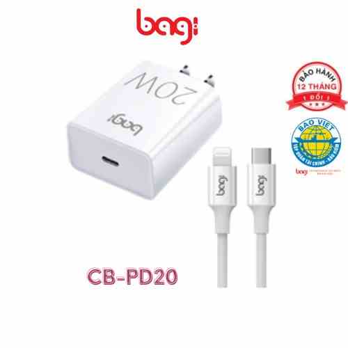 Combo sạc nhanh chính hãng BAGI cho iphone củ sạc 20W CB-PD20i dây Type c to Lightning Bảo hành 1 ĐỔI 1 trong 12 tháng