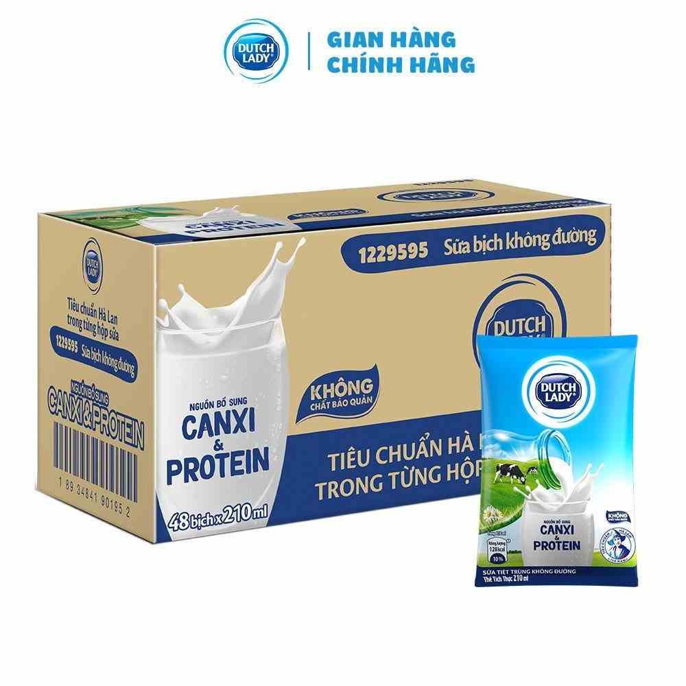 Thùng 48 Bịch Sữa Tiệt Trùng Dutch Lady Cô Gái Hà Lan Không Đường (48X210ml)