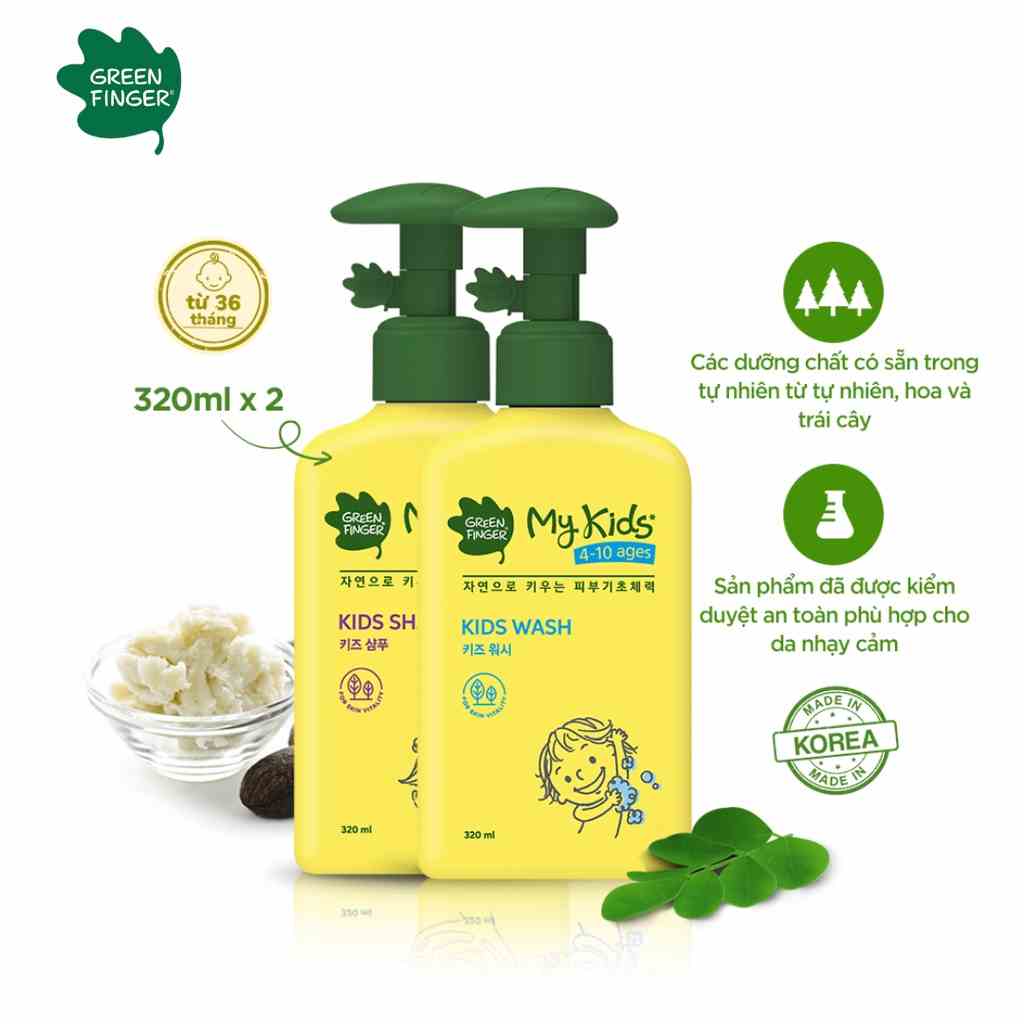 Combo 1 Dầu Gội Và 1 Sữa Tắm Cho Trẻ em (3-10 tuổi) GREENFINGER MY KIDS SHAMPOO 320ml + WASH 320ml