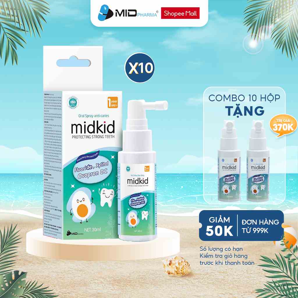 Combo 10 Hộp - Xịt chống sâu răng cho bé Midkid giúp chăm sóc răng miệng, ngăn ngừa cảm cúm khi giao mùa