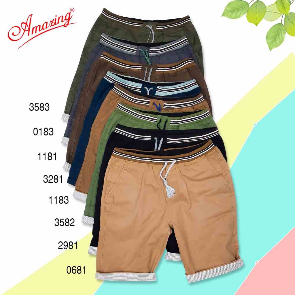 Quần sọt kaki nam size đại, lưng bo, short form rộng, lai lật phối sọc, bigsize, hiệu Amazing