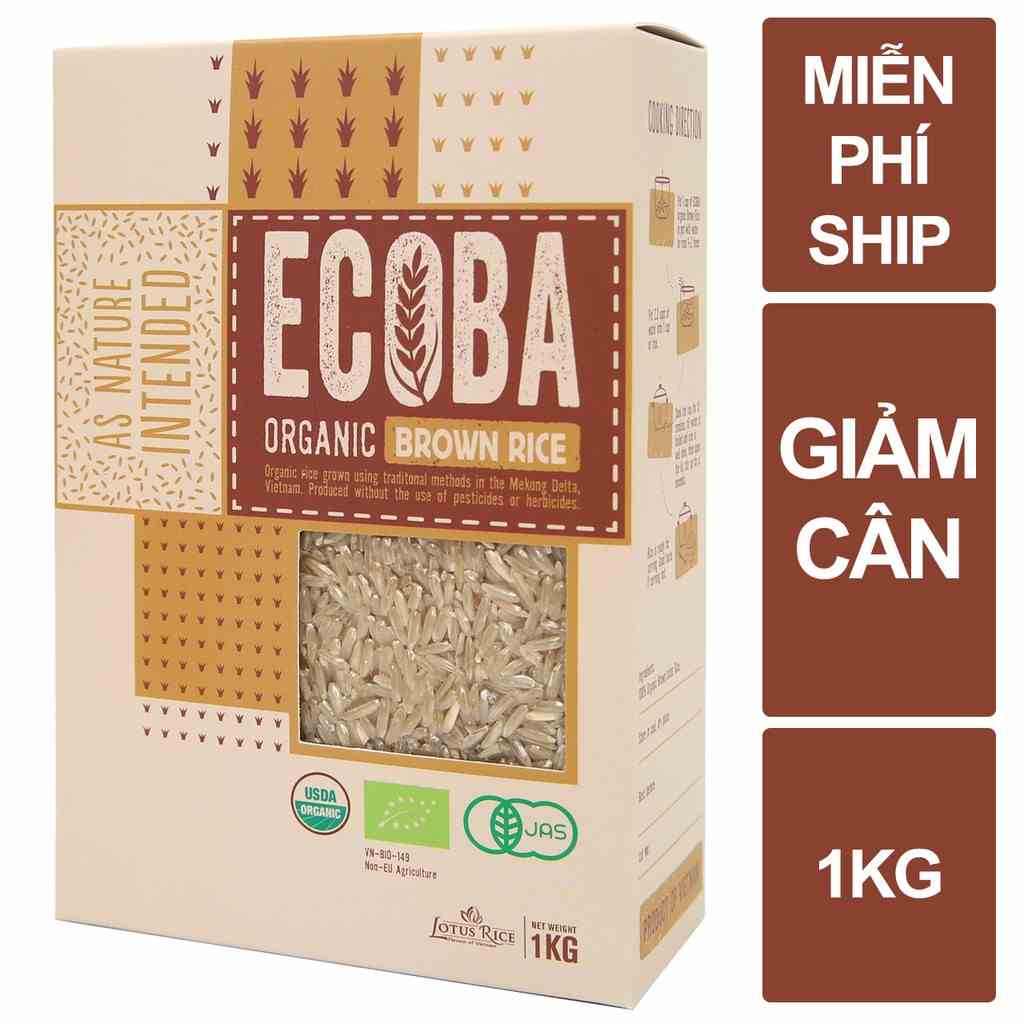 [Mã BMLTB35 giảm đến 35K đơn 99K] Gạo lứt trắng hữu cơ cao cấp/ECOBA Kim Mễ 1kg